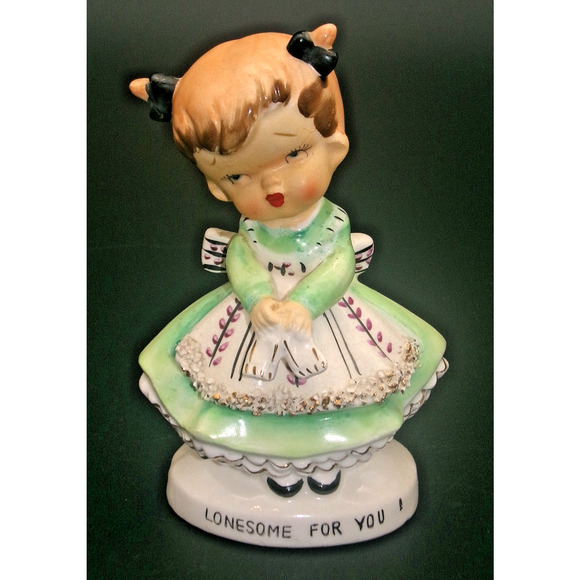 Vintage Ucagco Girl Green Dress “Lonsome for You" Valentine Figurine Japan RARE - Picture 4 of 14